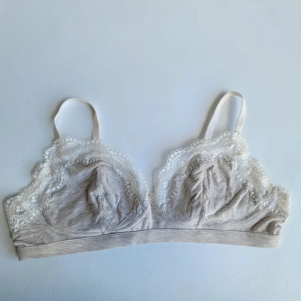 Gilligan & o'Malley Womens Soft unlined Bra Modal Lace Bralette Beige White XL - Picture 3 of 10